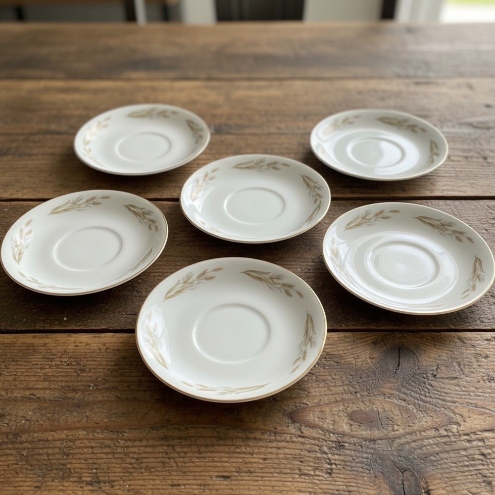 Set of 6 Vinntage Kyoto Gold Wheat 8046 Saucers 5 1/2" Japan